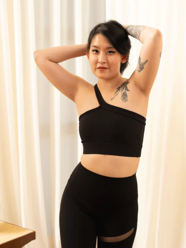 Asymmetrical-Ribbed Strappy-Bra-Light-Support